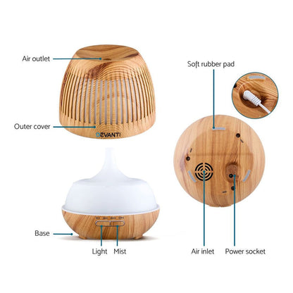 Devanti Aromatherapy Diffuser Aroma Essential Oils Air Humidifier LED Light 400ml -Home Living Store - -