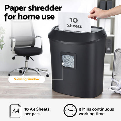 Devanti Electric Paper Shredder for Home Office 10 A4 Paper Sheet Cross-Cut Paper - Devanti