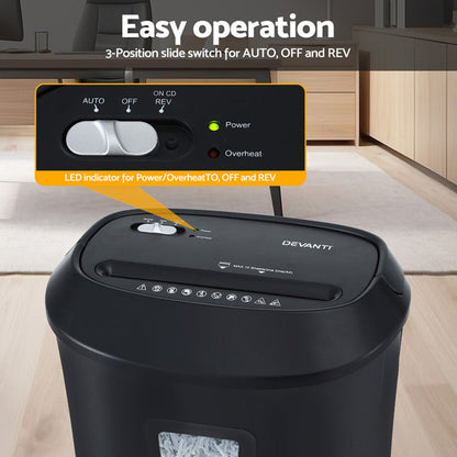 Devanti Electric Paper Shredder for Home Office 10 A4 Paper Sheet Cross-Cut Paper - Devanti