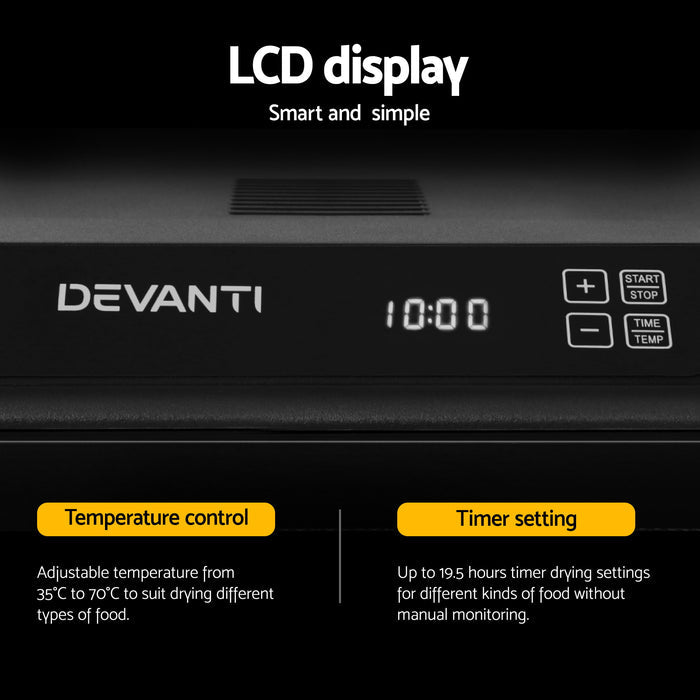 Devanti Food Dehydrator 6 Tray Stainless Steel Fruit Dryer Jerky Maker With Hanging Rack