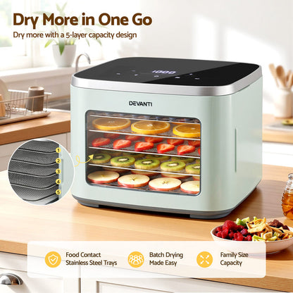 Devanti Food Dehydrator Machine 5 Tray Mini Fruit Dryer Maker Green - Devanti