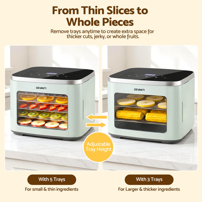 Devanti Food Dehydrator Machine 5 Tray Mini Fruit Dryer Maker Green - Devanti