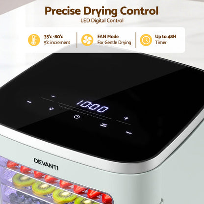 Devanti Food Dehydrator Machine 5 Tray Mini Fruit Dryer Maker Green - Devanti