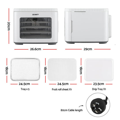 Devanti Food Dehydrator Machine 5 Tray Mini Fruit Dryer Maker White - Devanti