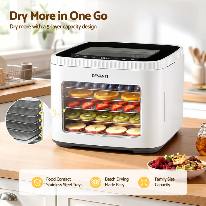 Devanti Food Dehydrator Machine 5 Tray Mini Fruit Dryer Maker White - Devanti