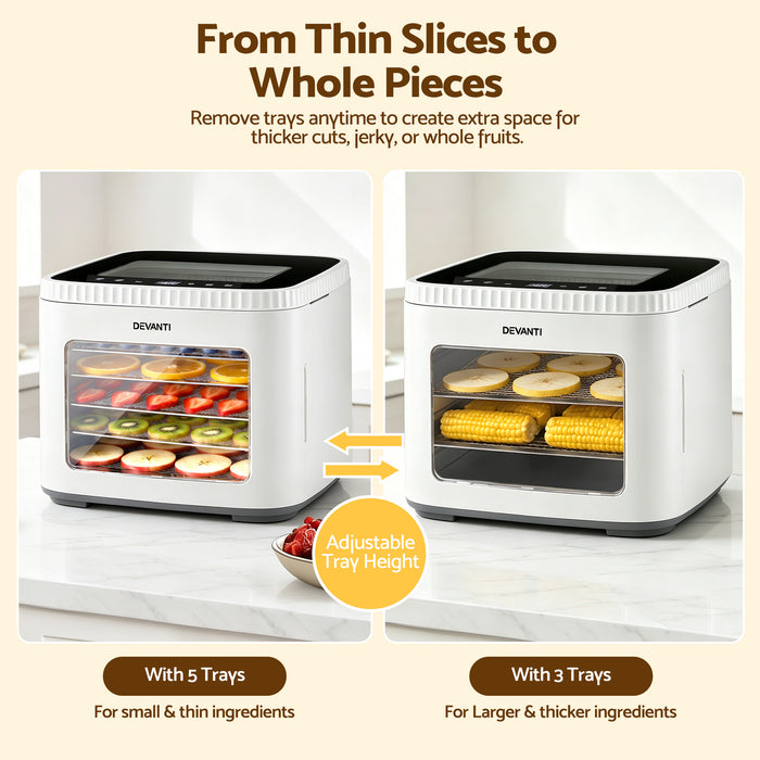 Devanti Food Dehydrator Machine 5 Tray Mini Fruit Dryer Maker White - Devanti