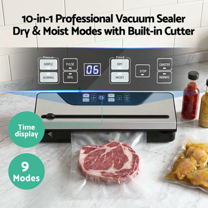 Devanti Food Vacuum Sealer Machine Auto Seal Slide Cutter 9 Modes Marinate Black - Devanti