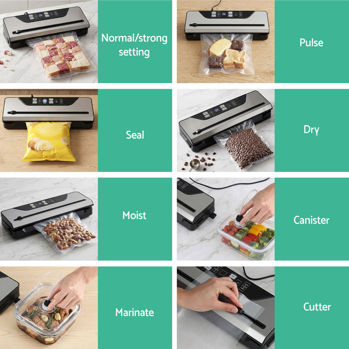 Devanti Food Vacuum Sealer Machine Auto Seal Slide Cutter 9 Modes Marinate Black - Devanti