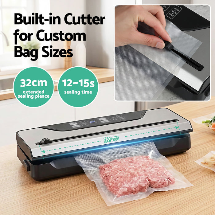 Devanti Food Vacuum Sealer Machine Auto Seal Slide Cutter 9 Modes Marinate Black - Devanti