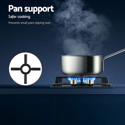 Devanti Gas Cooktop 30cm 2 Burner Built-in Stove Glass Cook Top NG LPG Wok Burner - Devanti