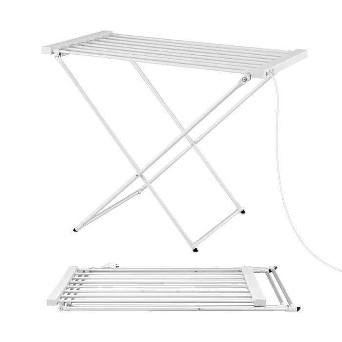 Devanti Heated Towel Rail Electric Clothes Airer Foldable Drying Rack 8 Bars - Devanti