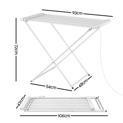 Devanti Heated Towel Rail Electric Clothes Airer Foldable Drying Rack 8 Bars - Devanti