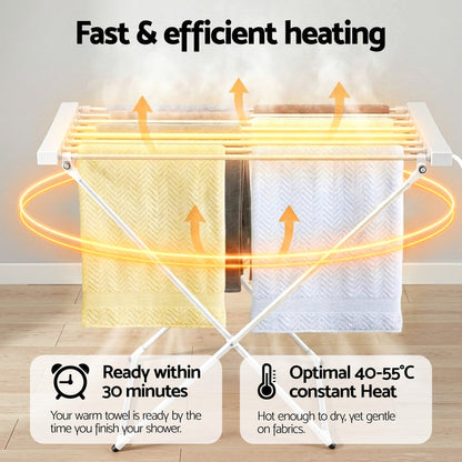 Devanti Heated Towel Rail Electric Clothes Airer Foldable Drying Rack 8 Bars - Devanti