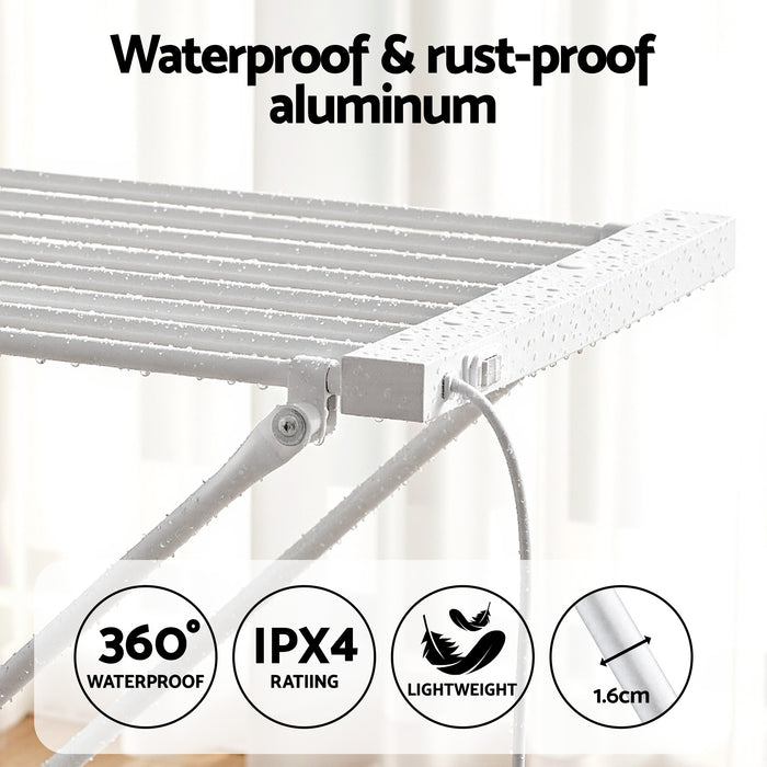Devanti Heated Towel Rail Electric Clothes Airer Foldable Drying Rack 8 Bars - Devanti