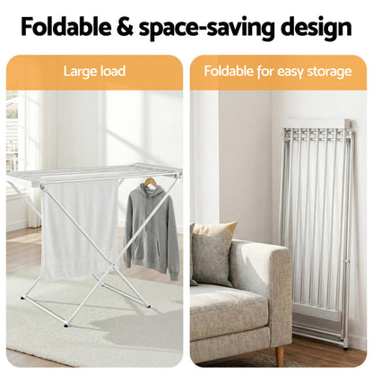 Devanti Heated Towel Rail Electric Clothes Airer Foldable Drying Rack 8 Bars - Devanti