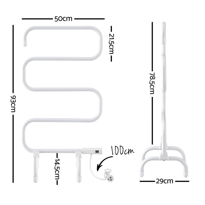Devanti Heated Towel Rail Freestanding Wall Mounted S-Shape Electric Warmer Rack - Devanti