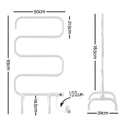 Devanti Heated Towel Rail Freestanding Wall Mounted S-Shape Electric Warmer Rack - Devanti