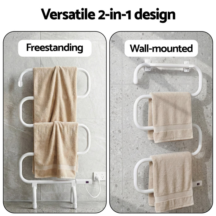 Devanti Heated Towel Rail Freestanding Wall Mounted S-Shape Electric Warmer Rack - Devanti