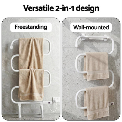 Devanti Heated Towel Rail Freestanding Wall Mounted S-Shape Electric Warmer Rack - Devanti