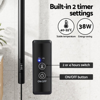 Devanti Heated Towel Rail with Timer Vertical Electric Heater Warmer Rack Black - Devanti
