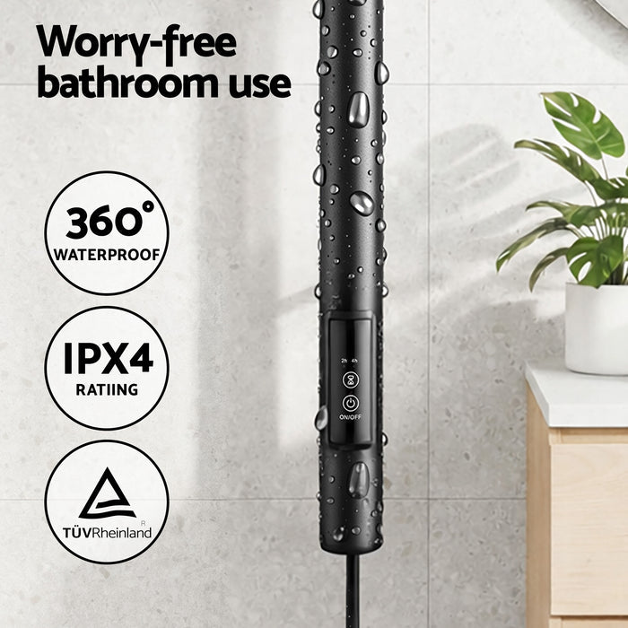 Devanti Heated Towel Rail with Timer Vertical Electric Heater Warmer Rack Black - Devanti