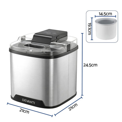 Devanti Ice Cream Maker Machine 2L Homemade Gelato Sorbet Frozen Drinks Sliver - Devanti