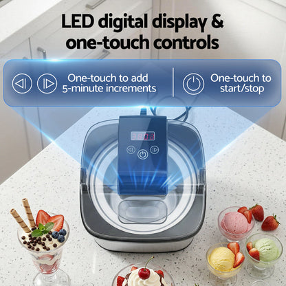 Devanti Ice Cream Maker Machine 2L Homemade Gelato Sorbet Frozen Drinks Sliver - Devanti