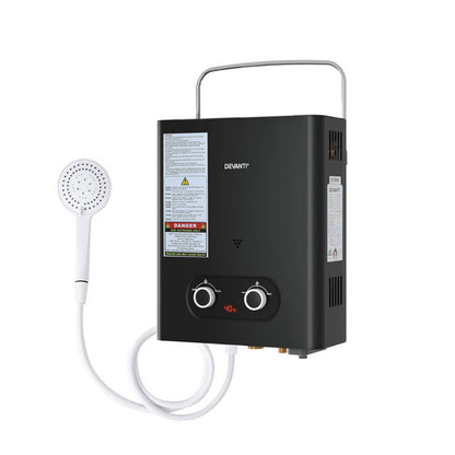 Devanti Portable Gas Water Heater LPG-powered System Black - Devanti