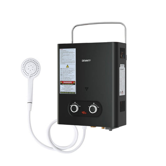 Devanti Portable Gas Water Heater LPG-powered System Black - Devanti