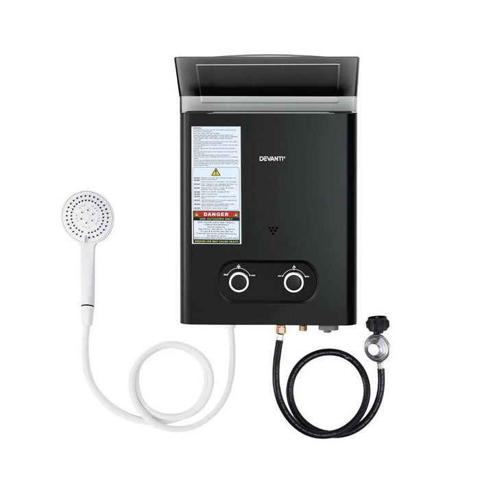 Devanti Portable Gas Water Heater LPG-powered System Black - Devanti