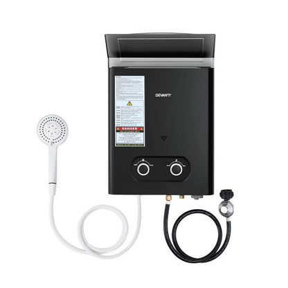 Devanti Portable Gas Water Heater LPG-powered System Black - Devanti