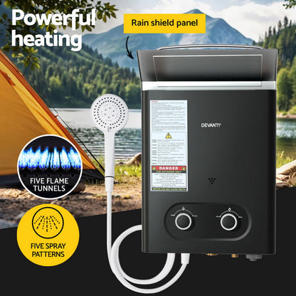 Devanti Portable Gas Water Heater LPG-powered System Black - Devanti