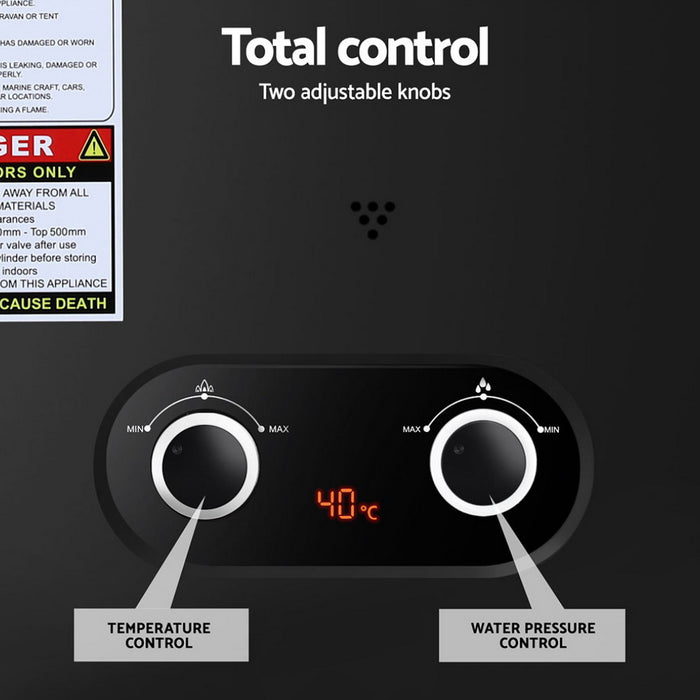 Devanti Portable Gas Water Heater LPG-powered System Black - Devanti