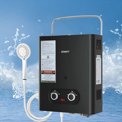 Devanti Portable Gas Water Heater LPG-powered System Black - Devanti