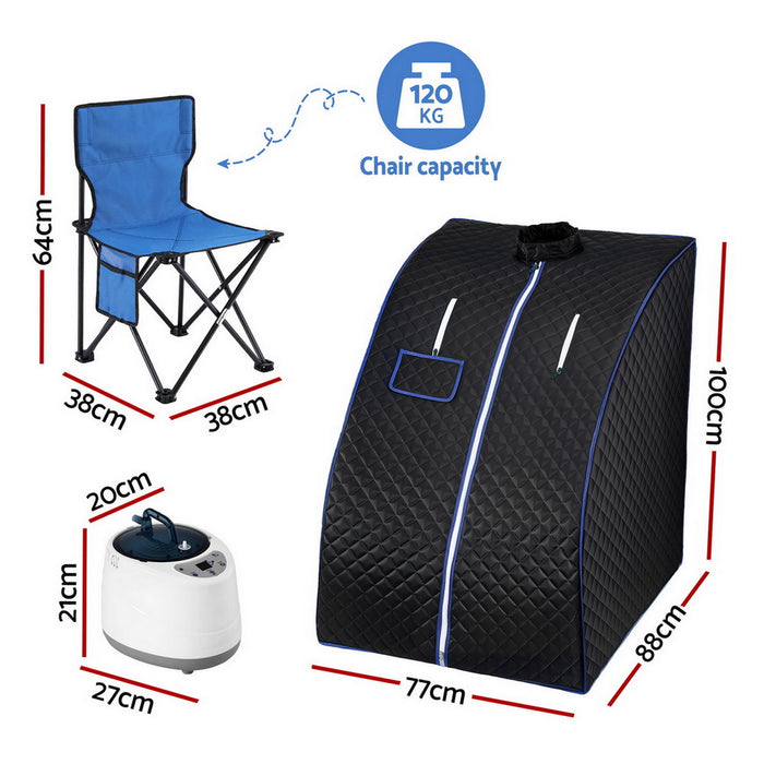 Devanti Portable Steam Sauna Tent 1000W 2L Steamer Pot Personal Home SPA Timer - Devanti