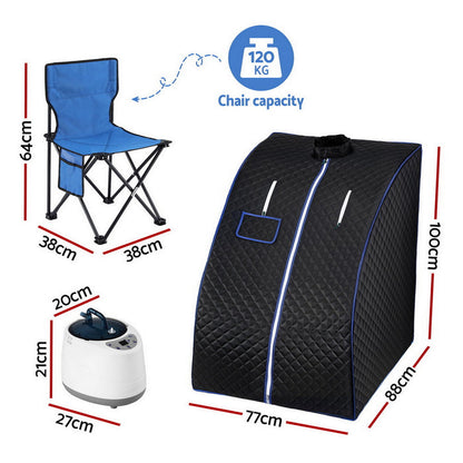 Devanti Portable Steam Sauna Tent 1000W 2L Steamer Pot Personal Home SPA Timer - Devanti
