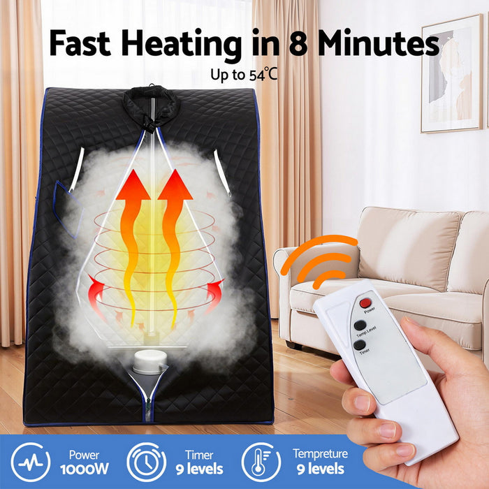 Devanti Portable Steam Sauna Tent 1000W 2L Steamer Pot Personal Home SPA Timer - Devanti