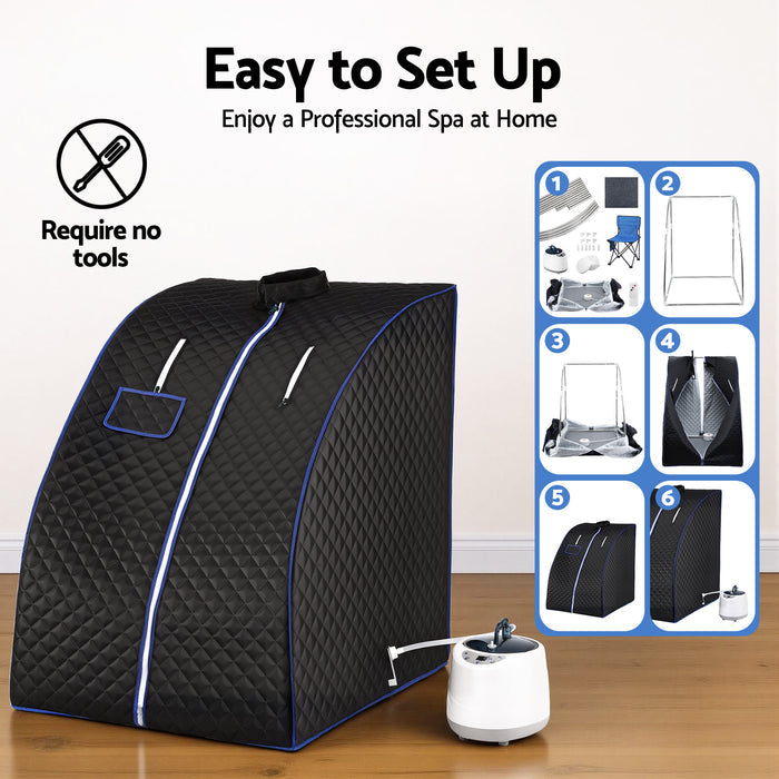 Devanti Portable Steam Sauna Tent 1000W 2L Steamer Pot Personal Home SPA Timer - Devanti