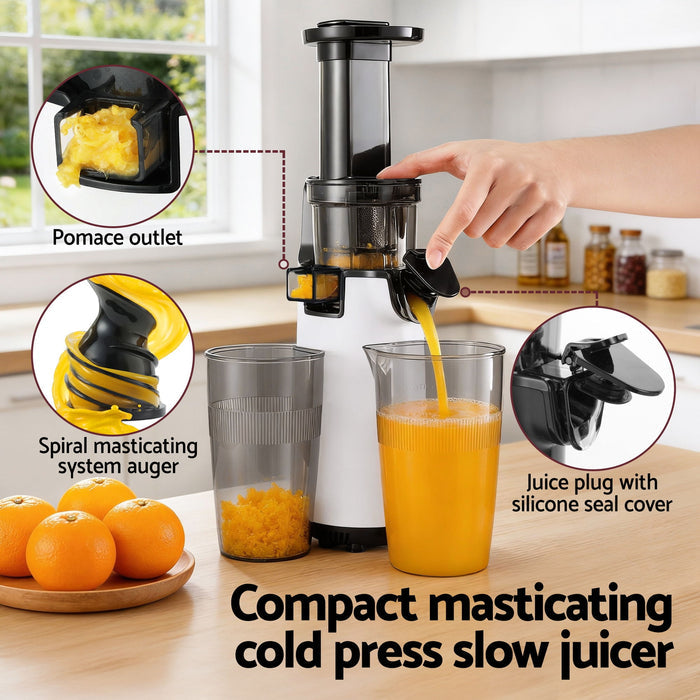 Devanti Slow Juicer Cold Press Fruit Juice Extractor 130W White - Devanti