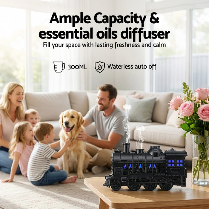 Devanti Train Aroma Diffuser Essential Oil Humidifier 300ml Smoke Ring LED Timer - Devanti