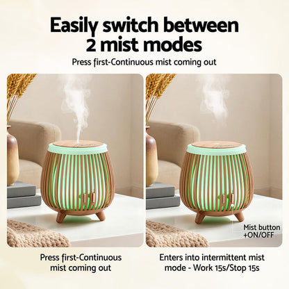 Devanti Ultrasonic Aroma Diffuser Aromatherapy 140ml LED Lights Iron Humidifier Forest Deep Wood - Devanti