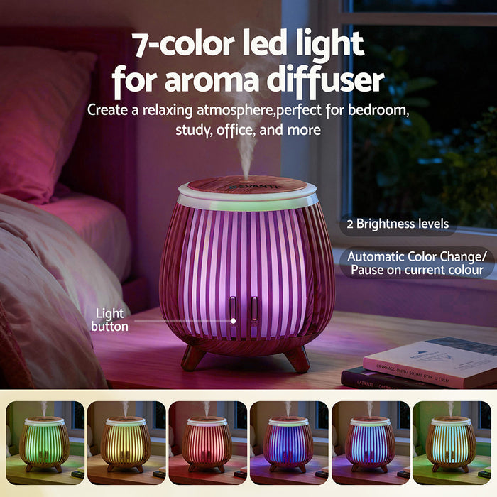 Devanti Ultrasonic Aroma Diffuser Aromatherapy 140ml LED Lights Iron Humidifier Forest Deep Wood - Devanti