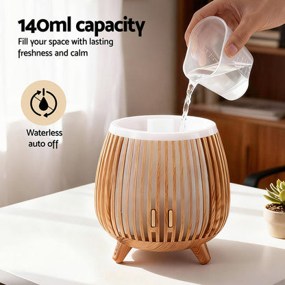 Devanti Ultrasonic Aroma Diffuser Aromatherapy 140ml LED Lights Iron Humidifier Forest Deep Wood - Devanti