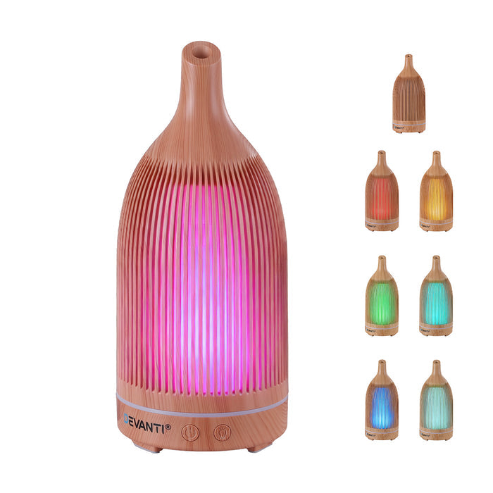 Devanti Ultrasonic Aroma Diffuser Aromatherapy 200ml LED Lights Iron Humidifier Forest Light wood grain - Devanti