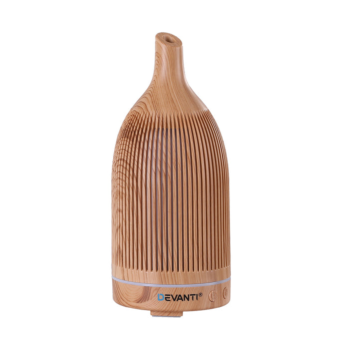 Devanti Ultrasonic Aroma Diffuser Aromatherapy 200ml LED Lights Iron Humidifier Forest Light wood grain - Devanti