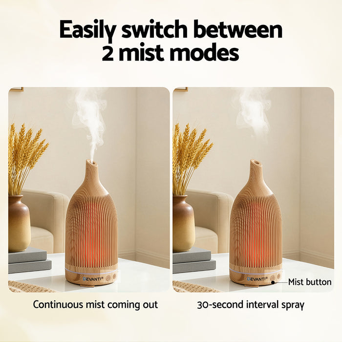 Devanti Ultrasonic Aroma Diffuser Aromatherapy 200ml LED Lights Iron Humidifier Forest Light wood grain - Devanti