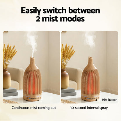 Devanti Ultrasonic Aroma Diffuser Aromatherapy 200ml LED Lights Iron Humidifier Forest Light wood grain - Devanti