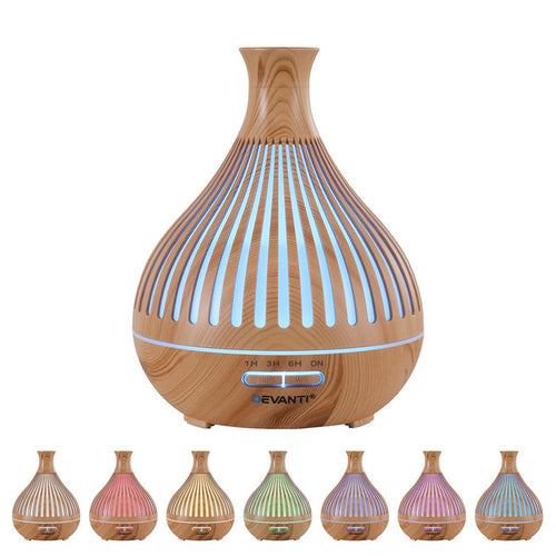 Devanti Ultrasonic Aroma Diffuser Aromatherapy 400ml LED Lights Iron Humidifier Forest Light wood grain - Devanti