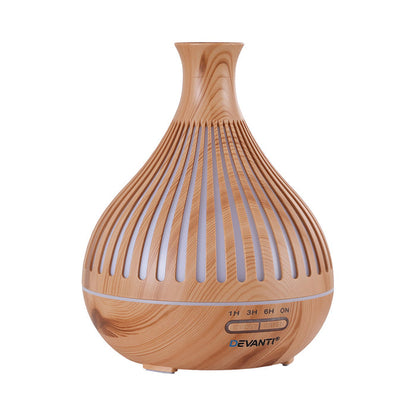 Devanti Ultrasonic Aroma Diffuser Aromatherapy 400ml LED Lights Iron Humidifier Forest Light wood grain - Devanti