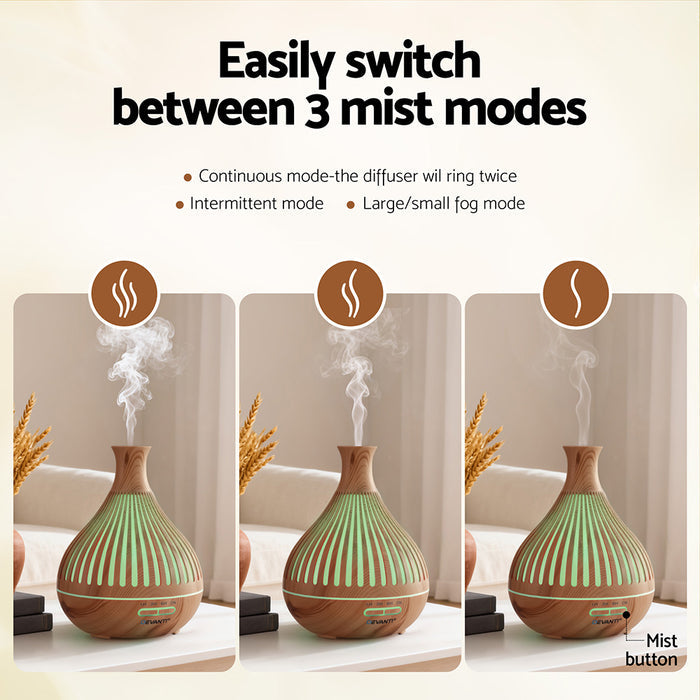 Devanti Ultrasonic Aroma Diffuser Aromatherapy 400ml LED Lights Iron Humidifier Forest Light wood grain - Devanti